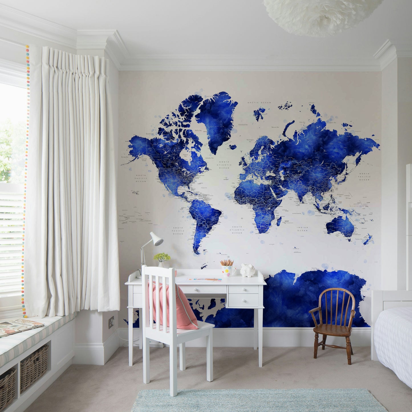 Stylish indigo watercolor wallpaper for study rooms

