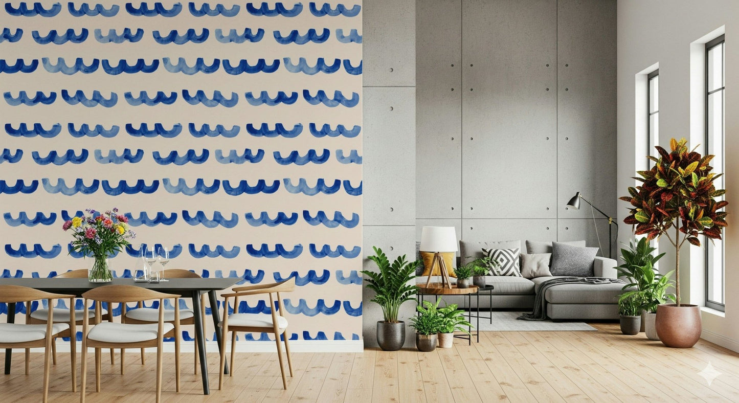 Artistic indigo watercolor wallpaper with layered, wave-like strokes.