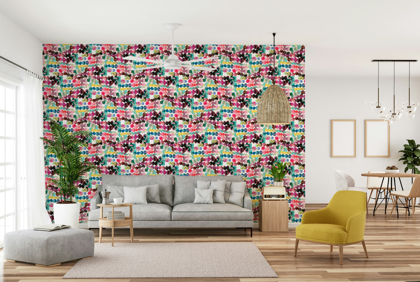 Abstract wallpaper with bleeding multicolor dots

