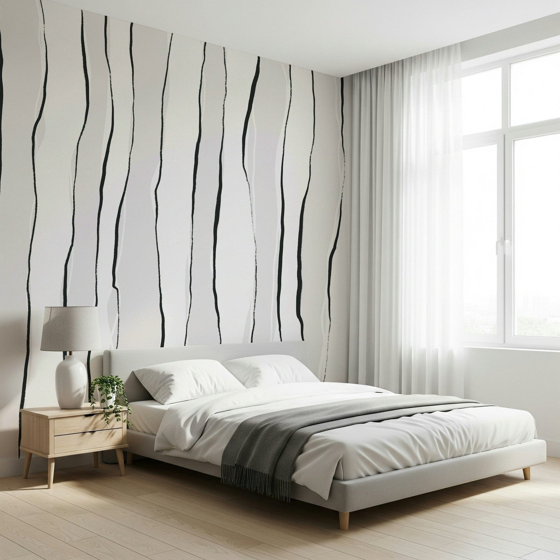 A calming abstract design wallpaper mural that defines a space.