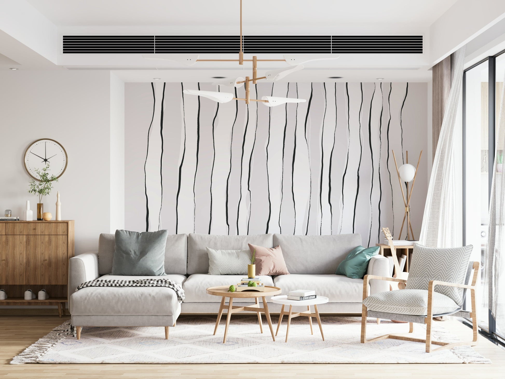 An artistic minimalist form mural for home decor.