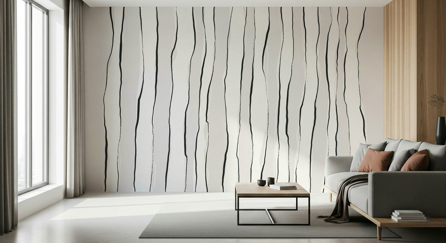 A beautiful modern art wall mural of delicate lines.