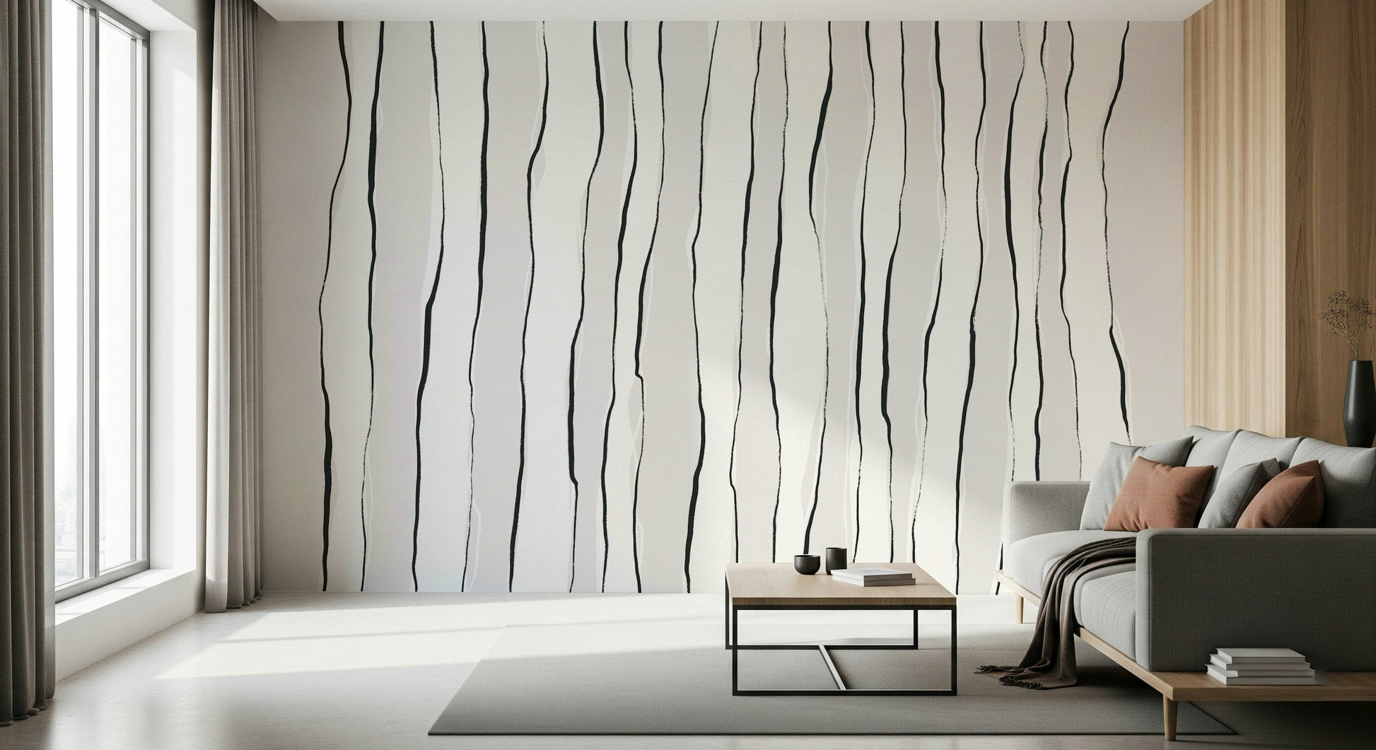 A beautiful modern art wall mural of delicate lines.