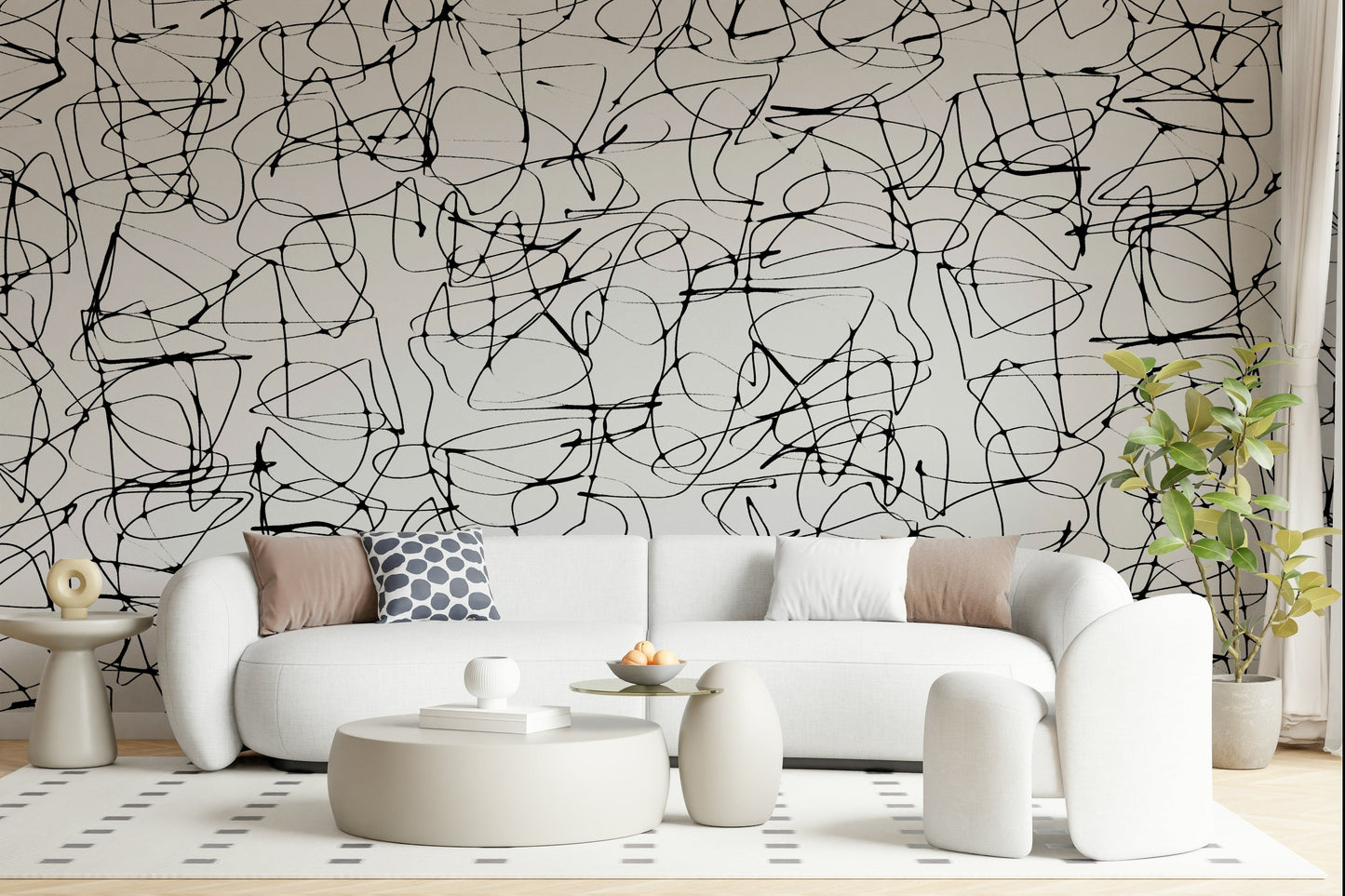 An artistic minimalist form mural for home decor.