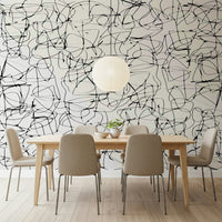 A peaceful modern abstract mural on decorative wallpaper.