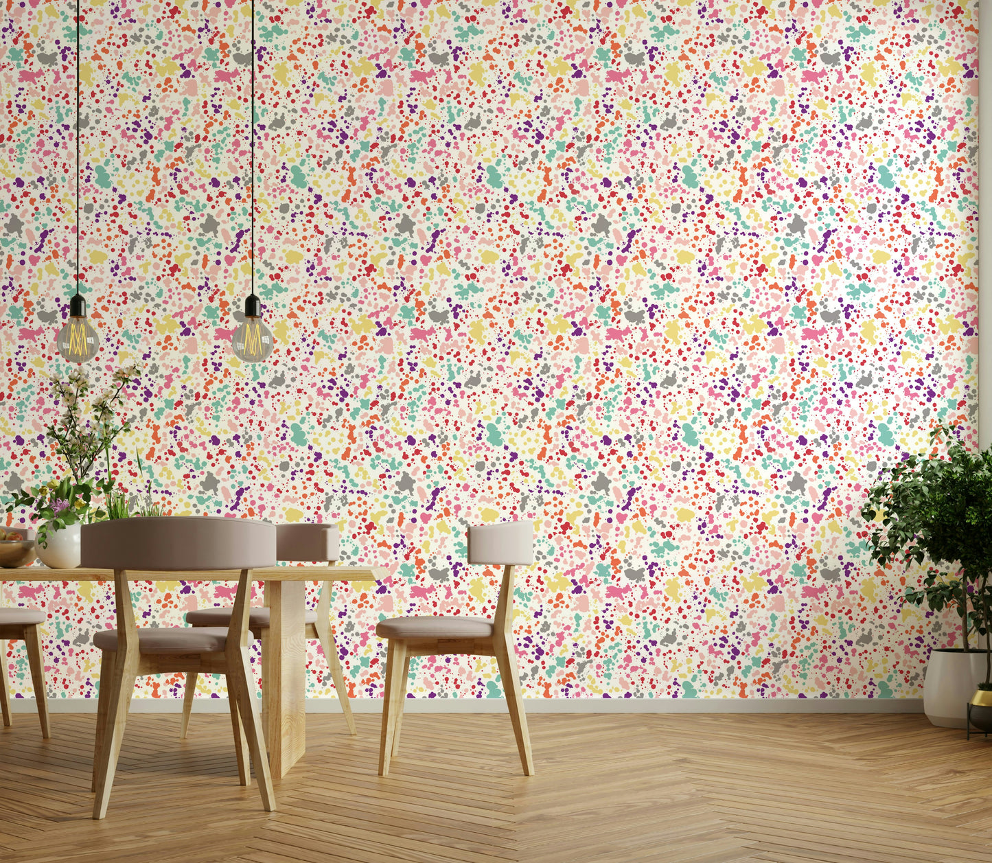 Colorful bleeding dot pattern wallpaper for interiors

