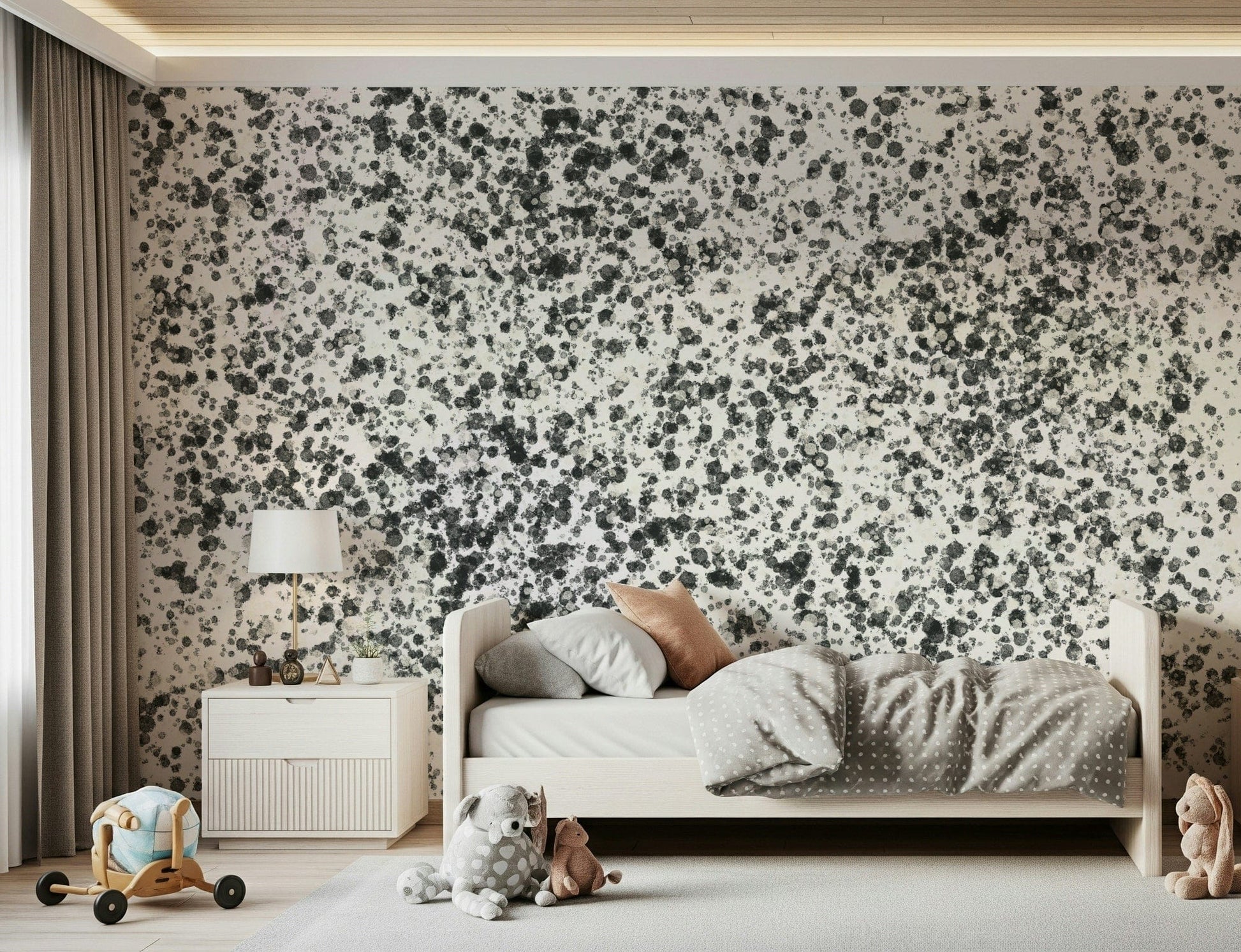 A calming abstract design wallpaper mural that defines a space.