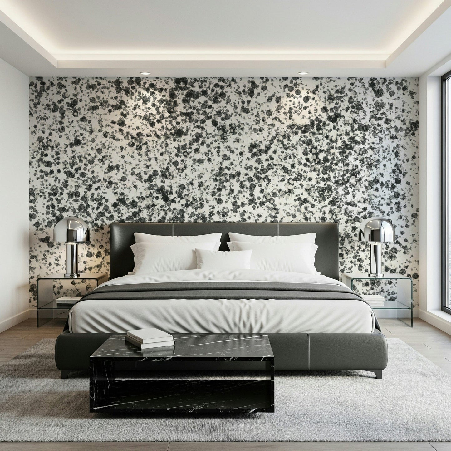 A beautiful abstract art wallpaper mural with an ink splatter pattern.