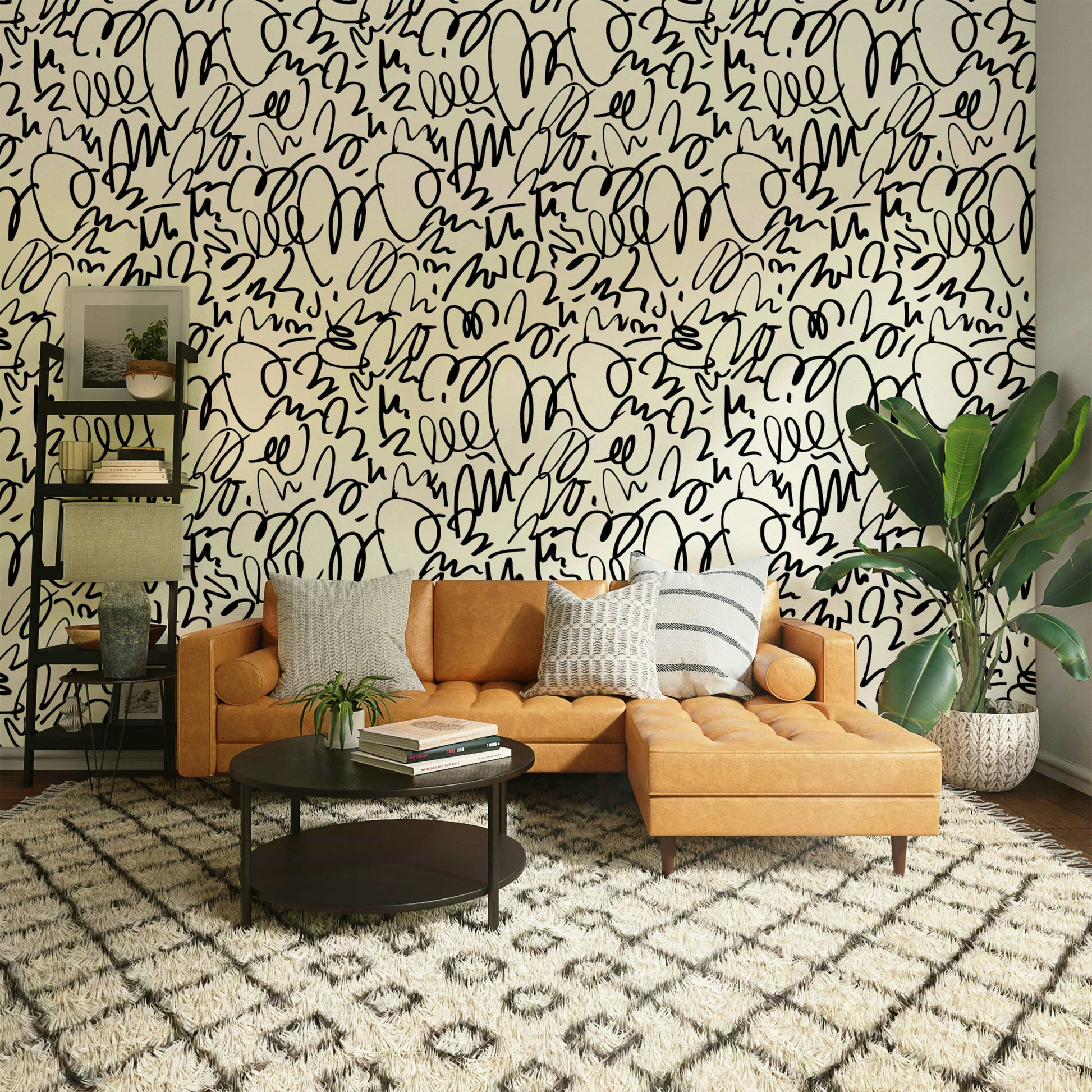 Cream background squiggle wallpaper.
