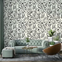 Black abstract marker lines wallpaper for living room
