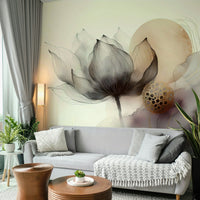 Soft ink wash floral pattern for a professional apartment office with sleek furniture.