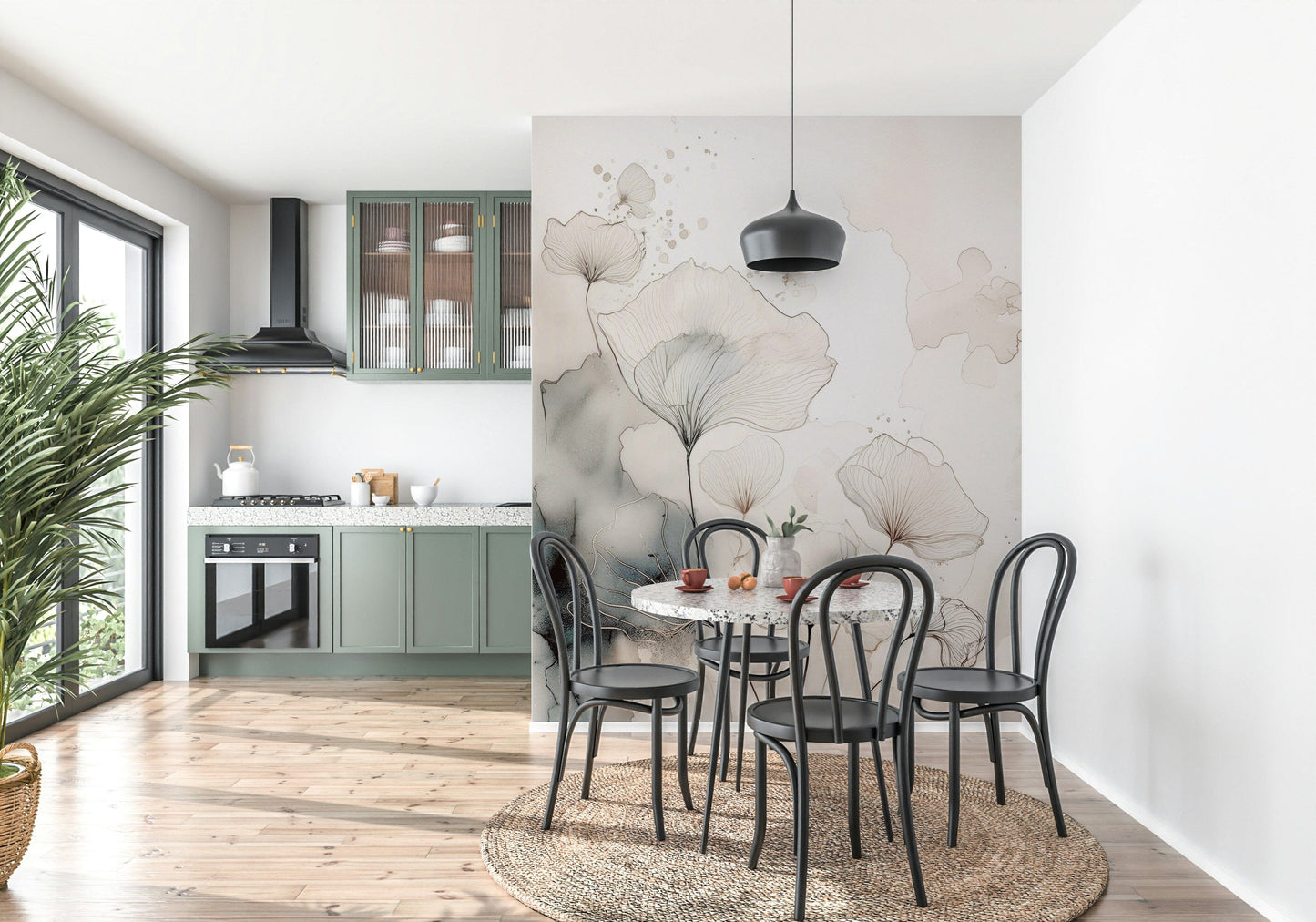 Fine Ink Wash Flowers Wall Mural