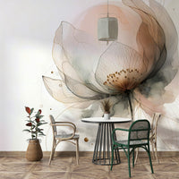 Ink Wash Lotus Dream Wall Mural creating a focal point in a high-end lounge area.