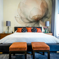 Soft ink wash floral pattern for a professional apartment office with sleek desk setup.