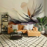 Abstract plant silhouettes on a textured background for a peaceful nursery room.