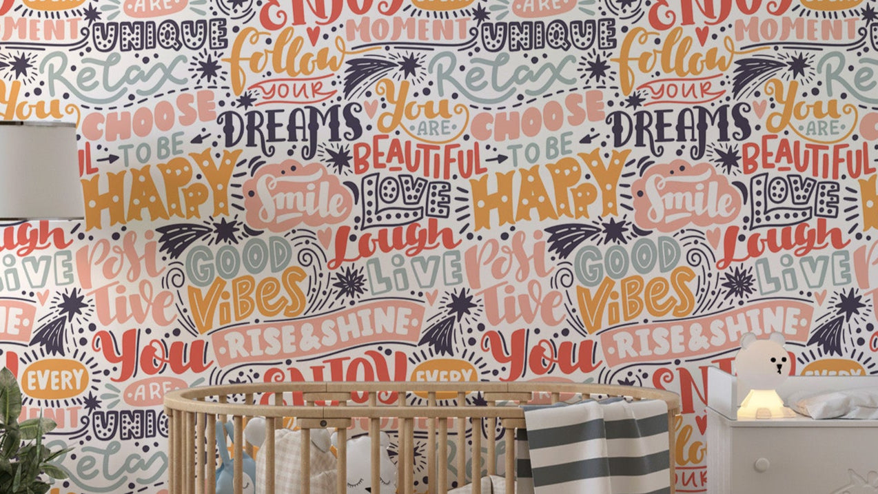 Vibrant mural with uplifting quotes wallpaper
