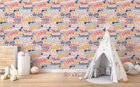 Positive vibes mural with text wallpaper for kids
