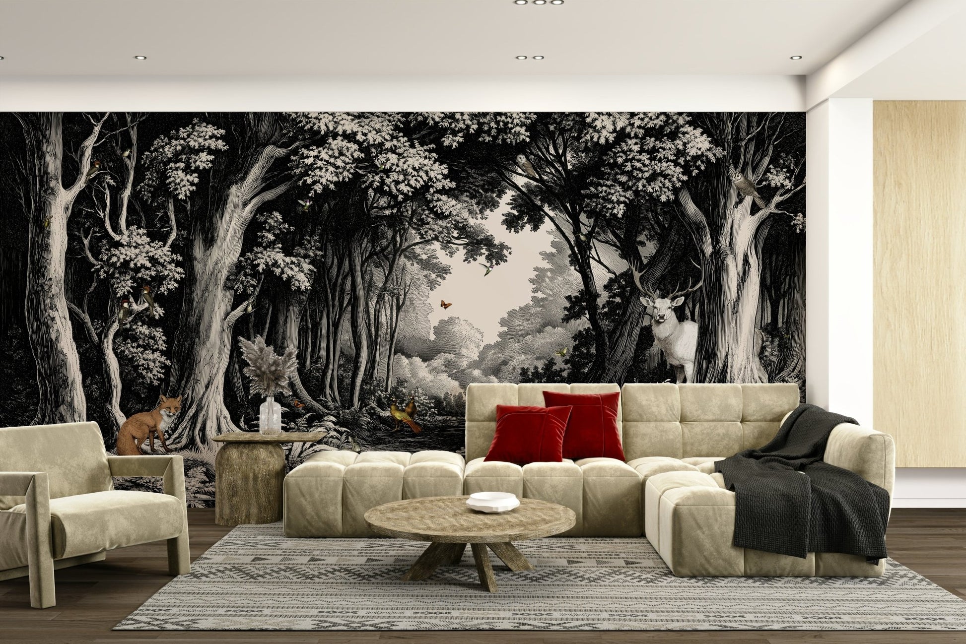 Into the Forest mural with soft off-white background

