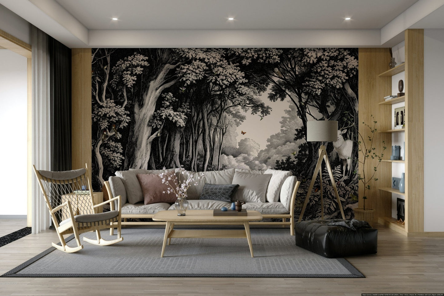 Wall mural of trees in black over off-white canvas

