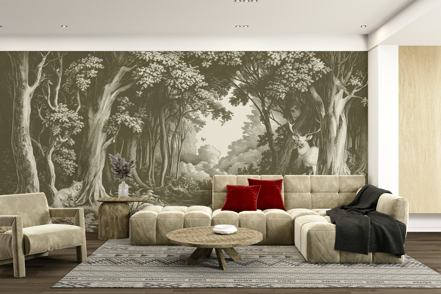 Into the Forest mural in modern olive colorway

