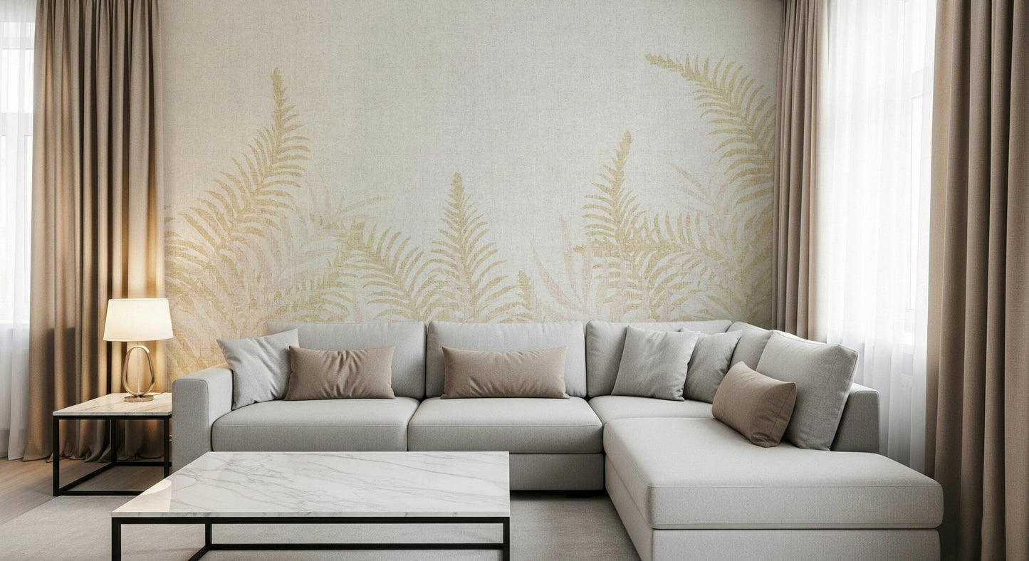Into The Jungle wall mural, light colored botanical wallcovering.