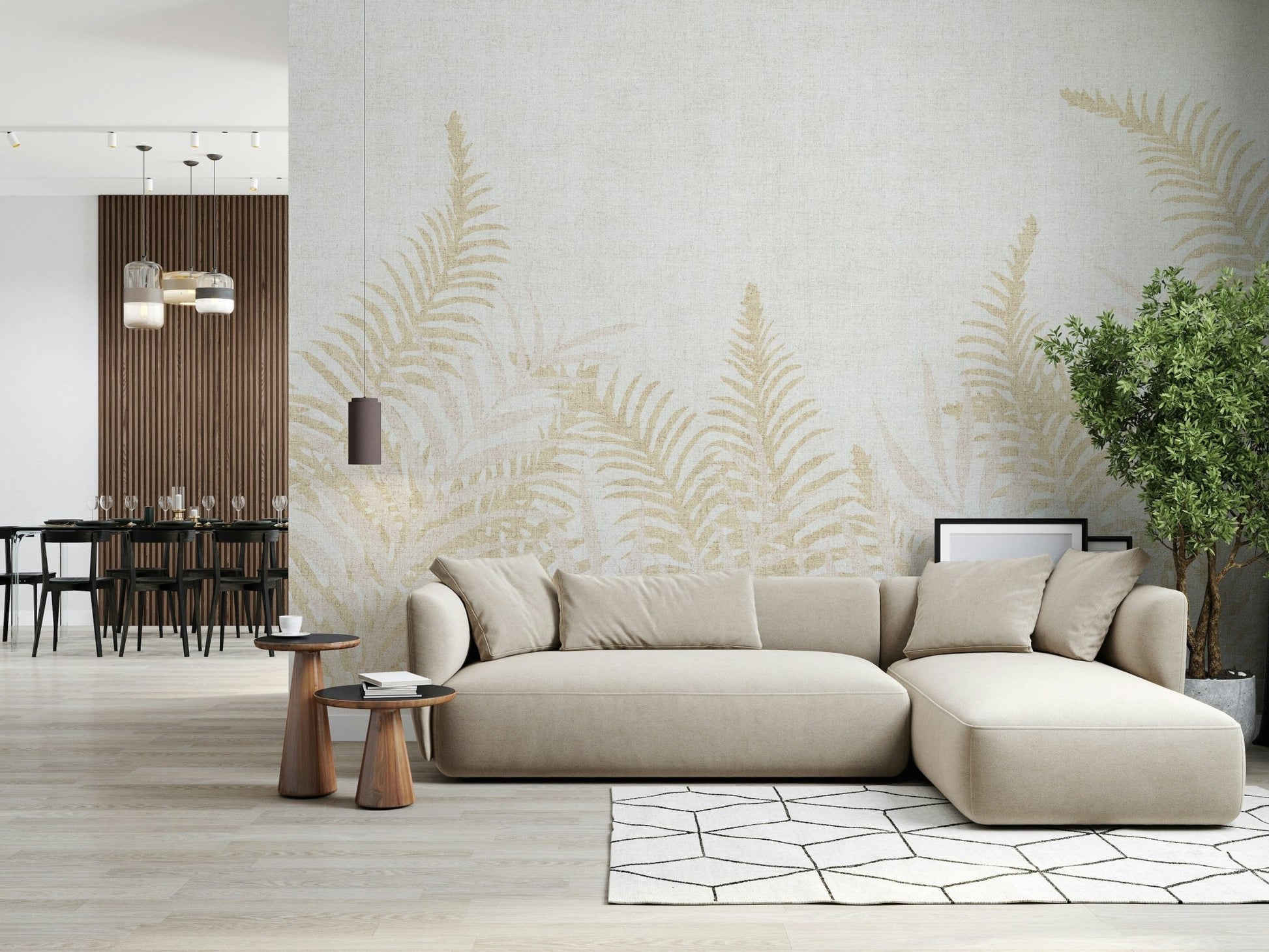 Neutral tone botanical print, Into The Jungle decorative surface.