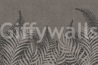 Calming Into The Jungle Taupe motif, designer botanical wallpaper.