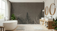 Muted wall mural Into The Jungle Taupe, charcoal shadow leaves.
