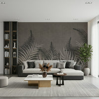 Vertical repeat wallpaper, Taupe forest theme, interior decor.