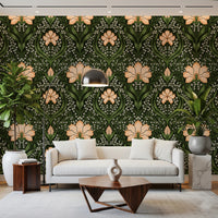 Intricate floral damask - apricot Wallpaper⁠