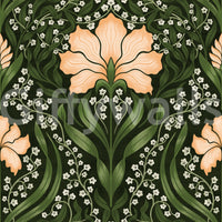 Intricate floral damask - apricot Wallpaper⁠