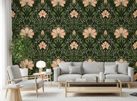Intricate floral damask - apricot Wallpaper⁠