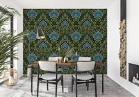 Intricate floral damask - blue Wallpaper