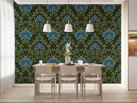 Intricate floral damask - blue Wallpaper
