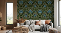 Intricate floral damask - blue Wallpaper