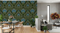 Intricate floral damask - blue Wallpaper