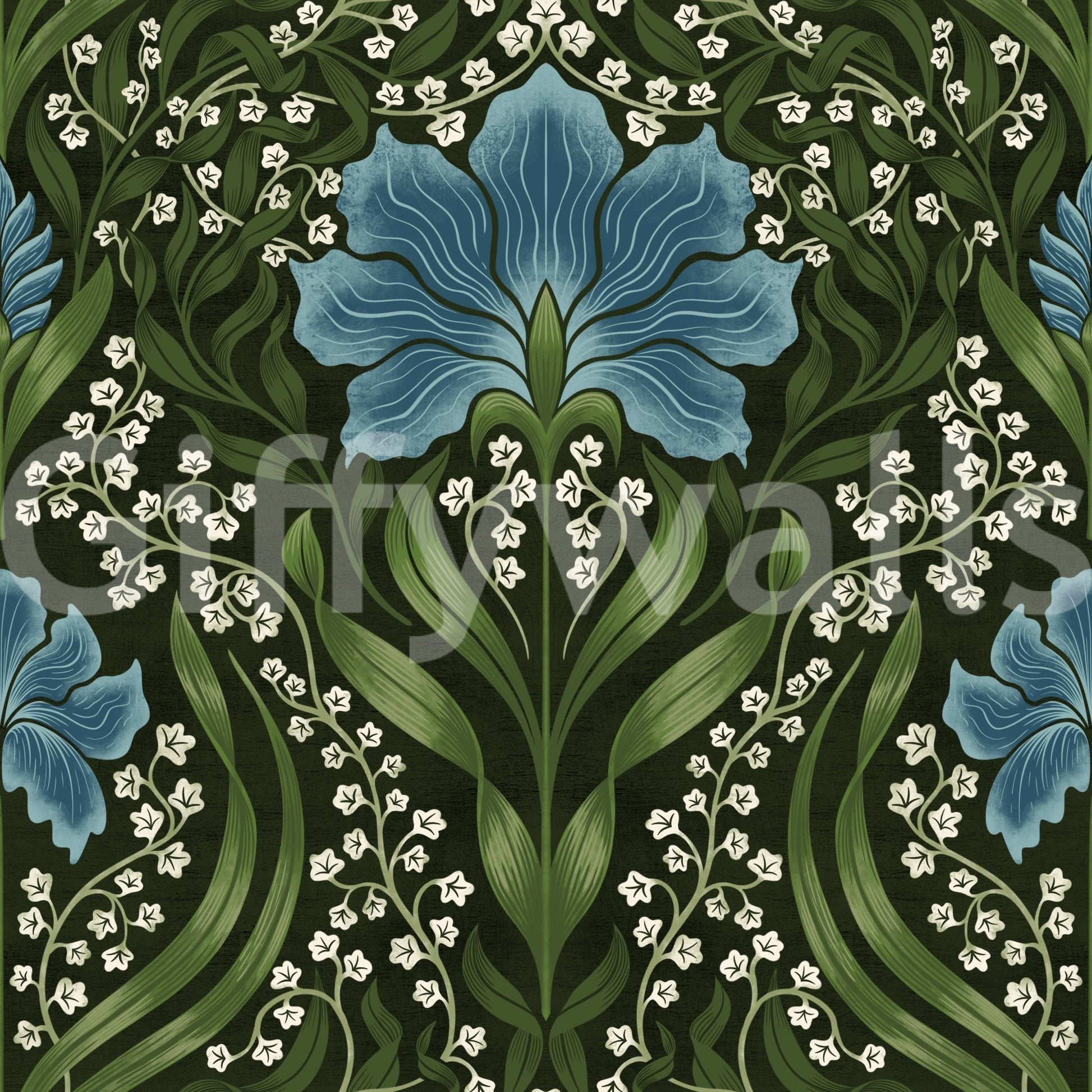Intricate floral damask - blue Wallpaper