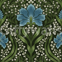 Intricate floral damask - blue Wallpaper