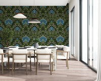 Intricate floral damask - blue Wallpaper