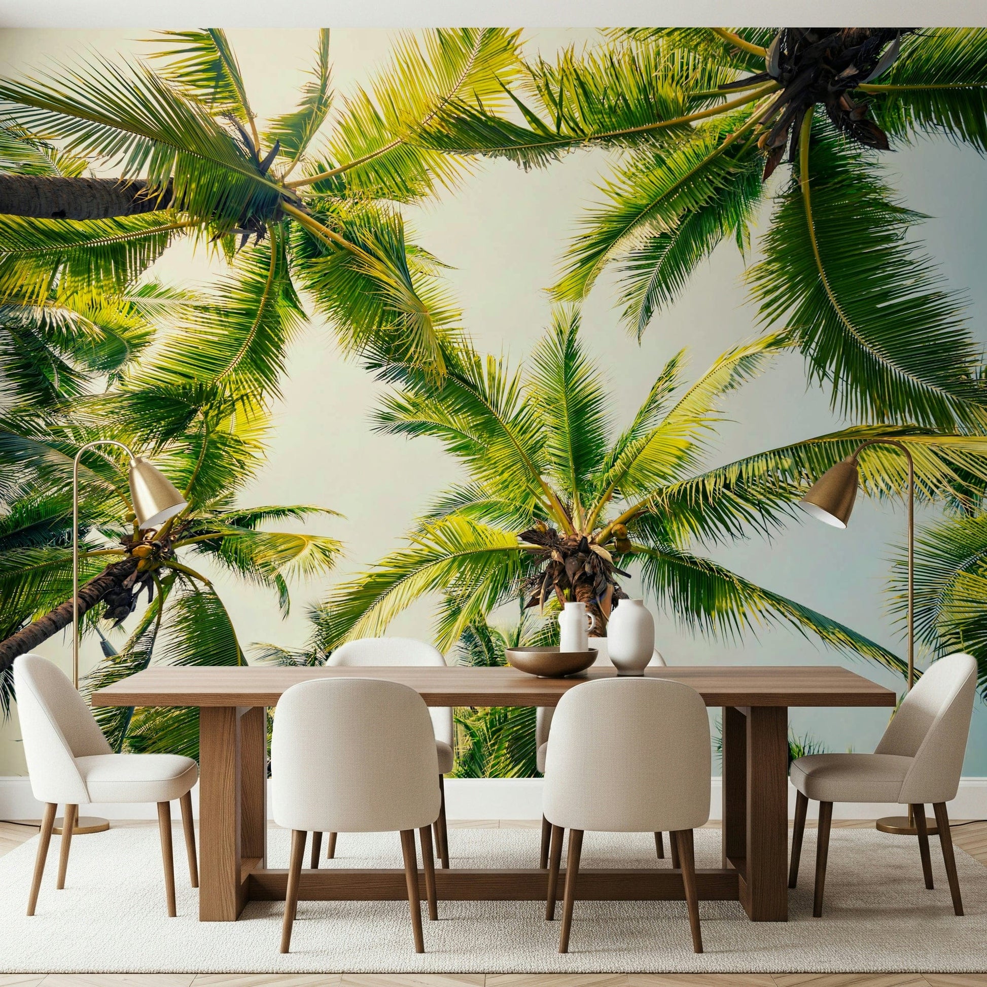 Island Breeze wallpaper, realistic palm foliage, summer escape feeling.