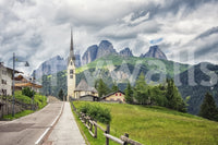 Italian Alps Vista mountain scape wall decor, vibrant grassy slope.