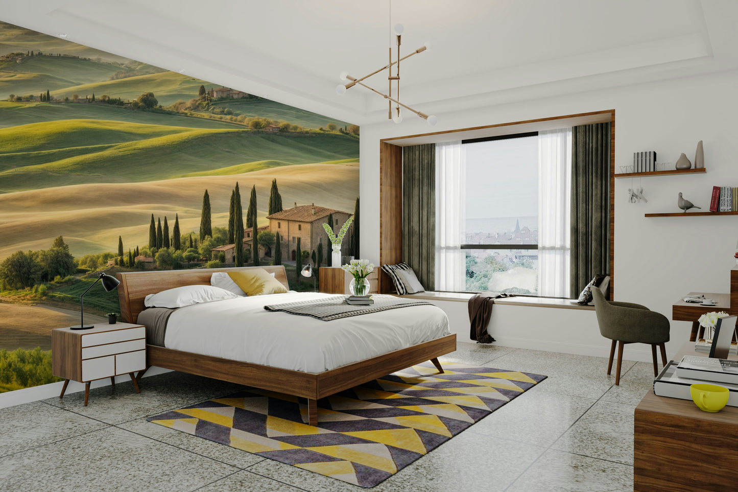 Winding road and villa wall design

