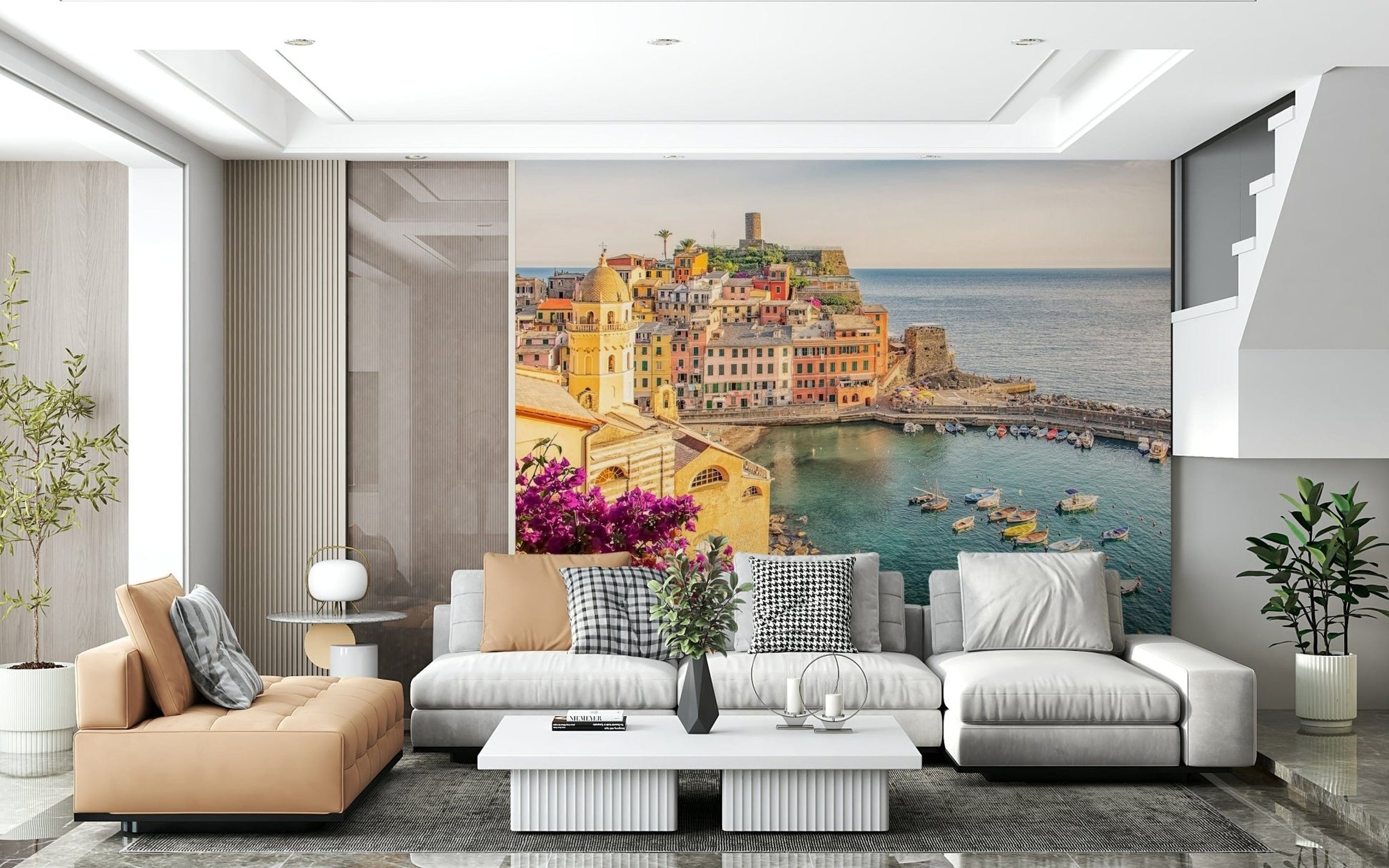 Mediterranean architecture Italian Riviera View wall covering design