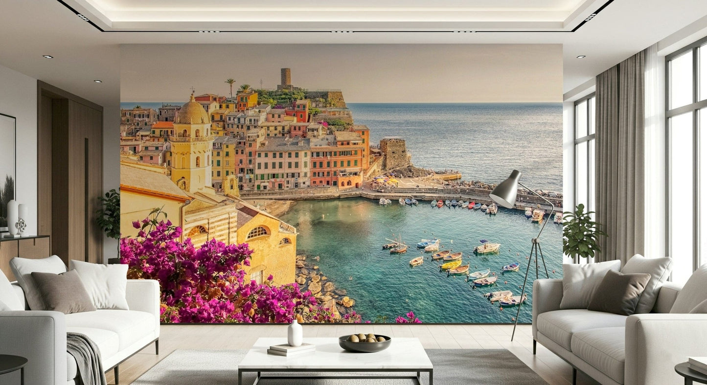 Colorful cliff homes, Italian Riviera View panoramic mural