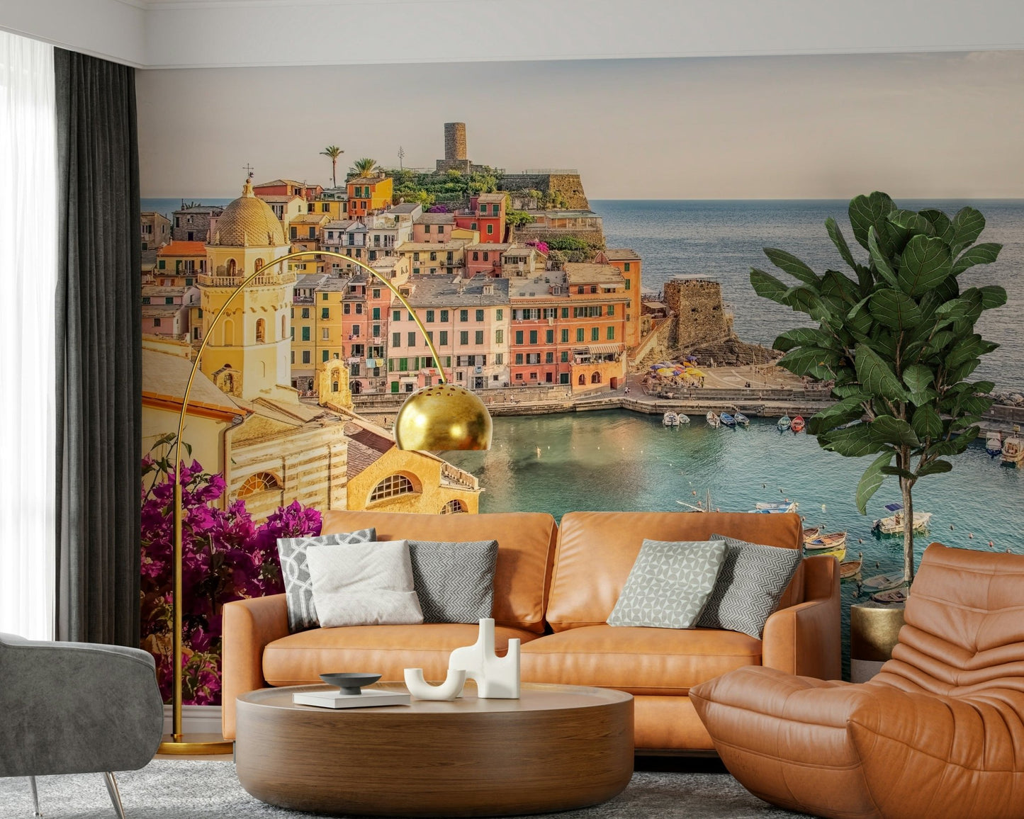 Vernazza-like scene, coastal Italian Riviera View wall design