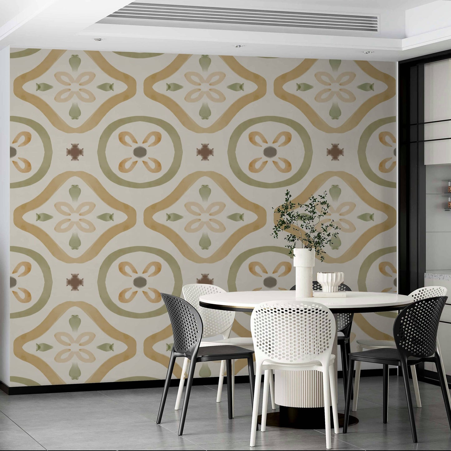 Scenic wallpaper with cartoon shapes and colors


