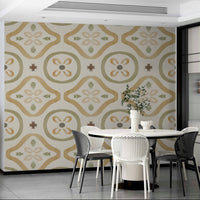 Scenic wallpaper with cartoon shapes and colors

