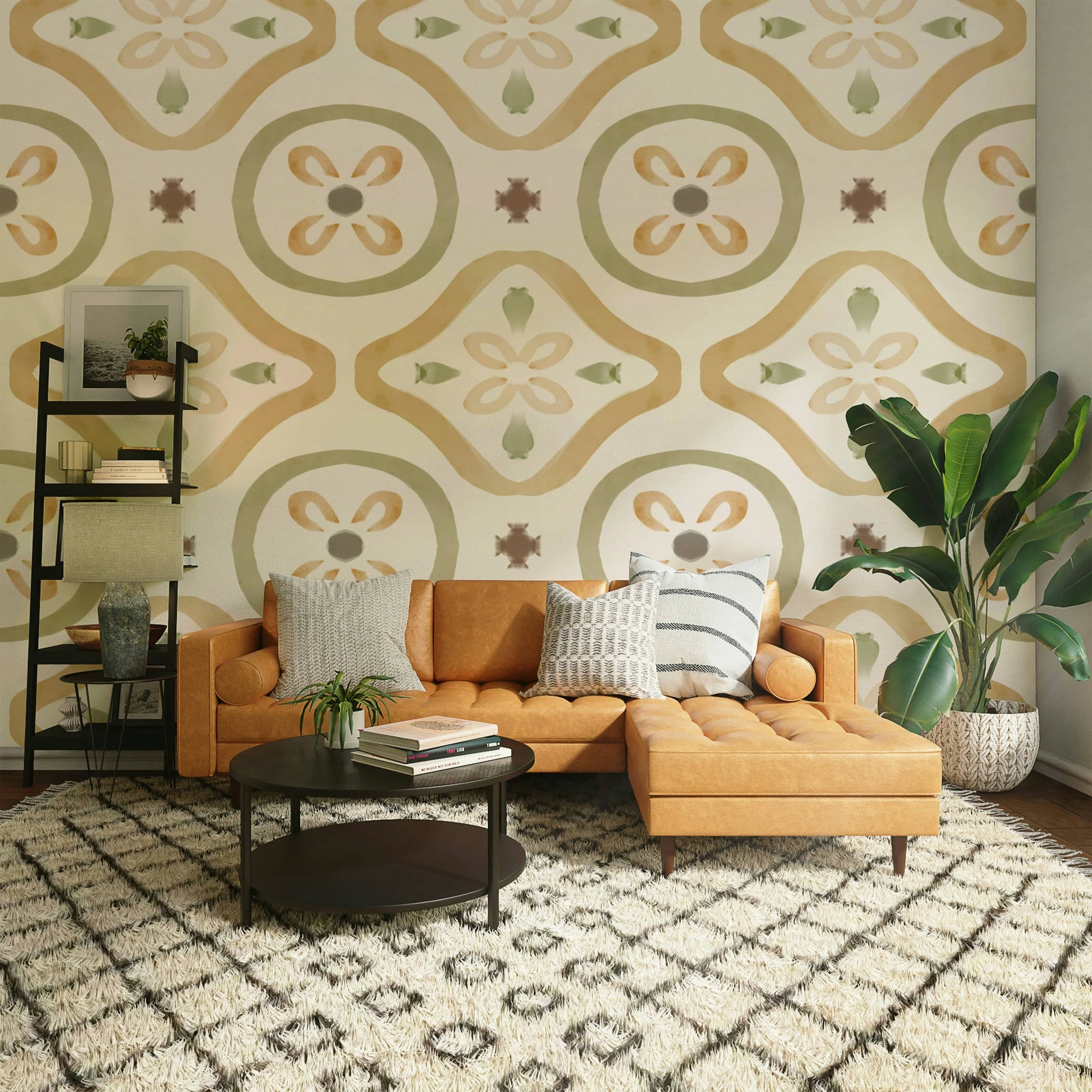 Wall mural with whimsical shapes and colors

