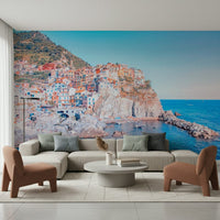 Italian Village peel and stick wallpaper featuring urban textures.