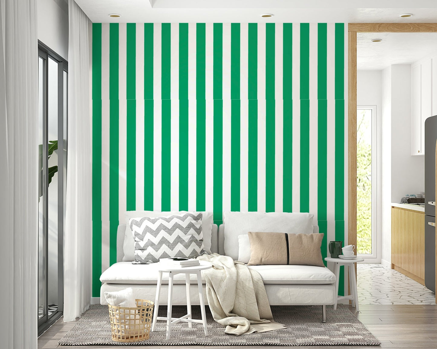 Subtle jade green and white striped wallpaper design


